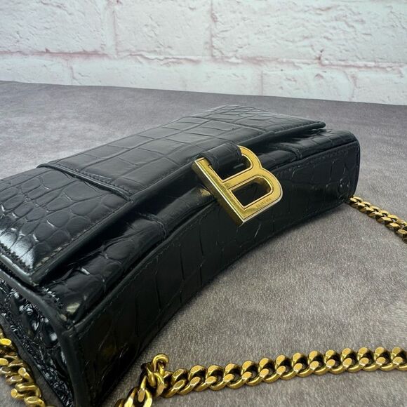 Balenciaga Hourglass Black Croc-Embossed Wallet on Chain Bag - Picture 7 of 16
